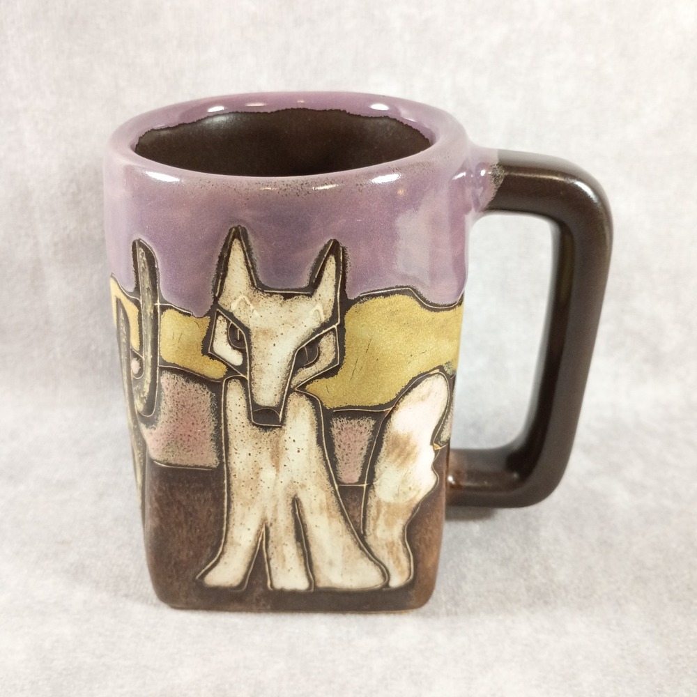 Mara Coffee Mug Coyote Cactus Mexico Stoneware Art Pottery 16 Oz Large & Heavy